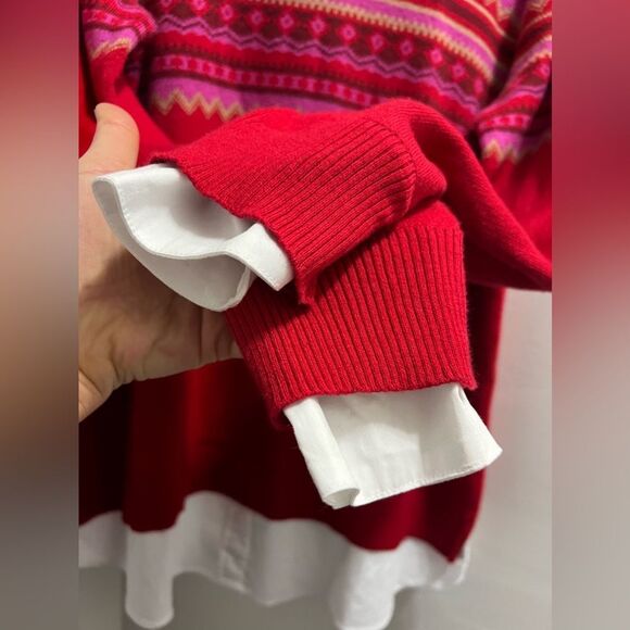 Isaac Mizrahi sweater shirt Mock-Neck Fair Isle Jacquard Red size M stylish cozy - Picture 7 of 15